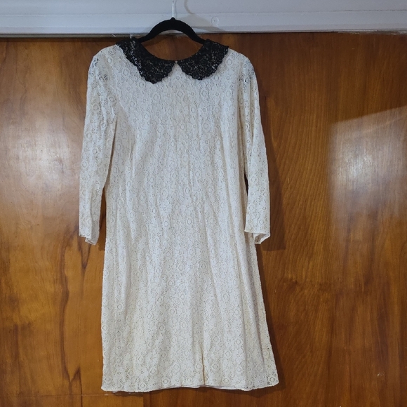 Chelsea & Violet Dresses & Skirts - Chelsea & Violet Cream Lace Dress with Black Collar